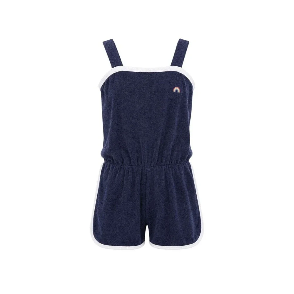 Gap Kids Towelling Romper Jumpsuit Terry Cloth Navy Blue Summer Girl Size XS 4 5